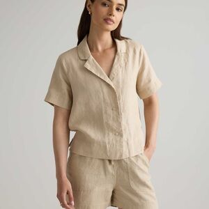 Quince Driftwood Beige Tan 100% European Linen Short Sleeve Shirt Size XL